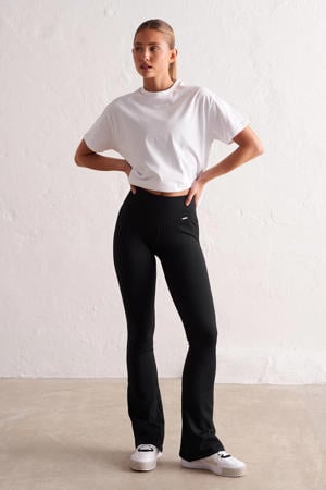 rib flared sportlegging zwart