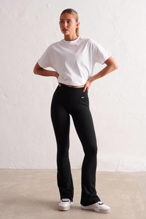 rib flared sportlegging zwart