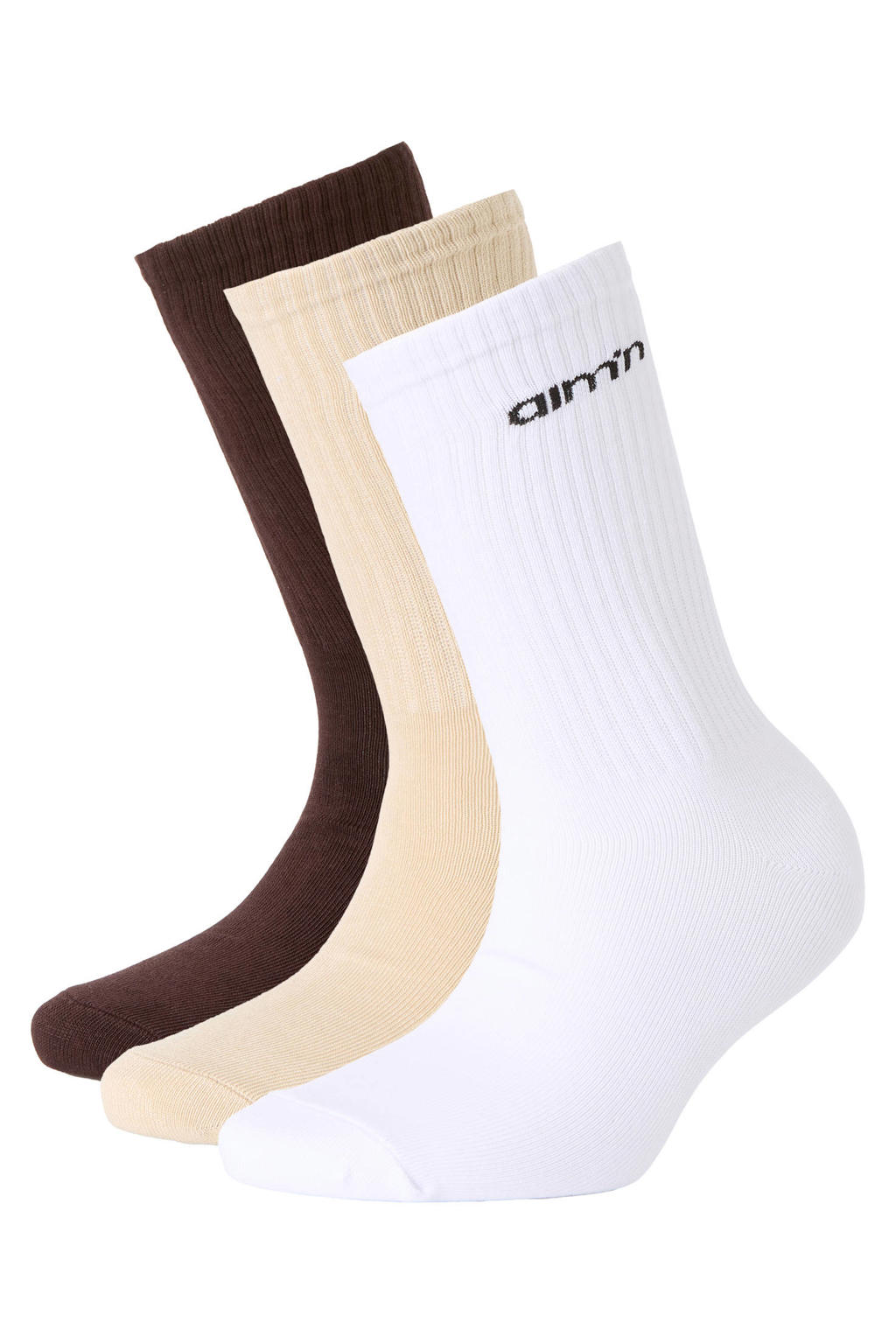 Aim'n sportsokken - wit/beige/donkerbruin (set van 3)