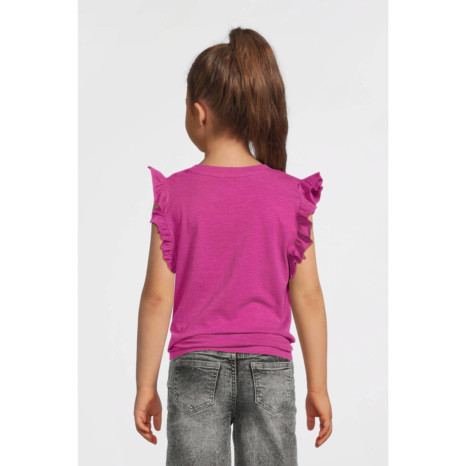 anytime T-shirt met ruffle magenta