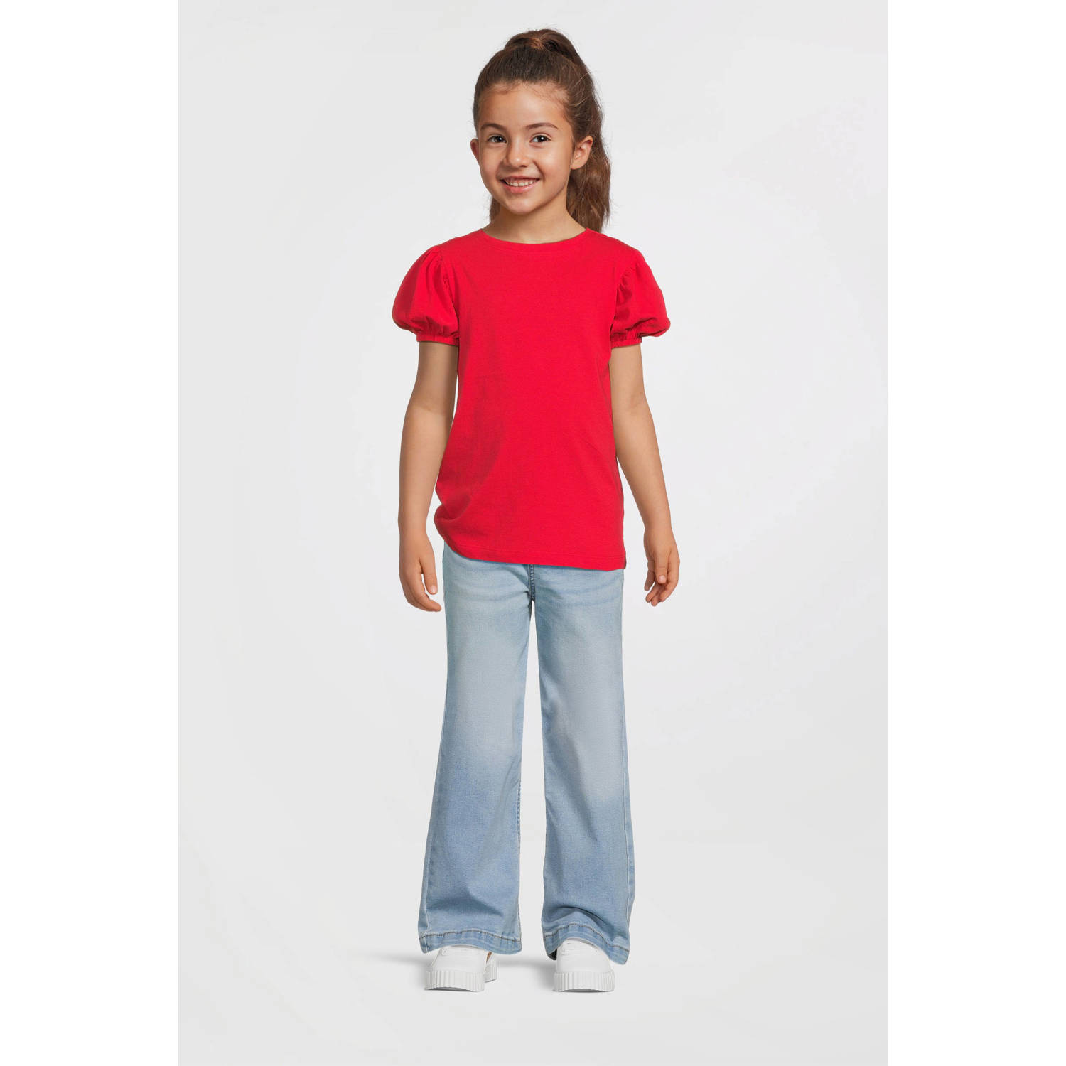 anytime T-shirt met pofmouwen rood