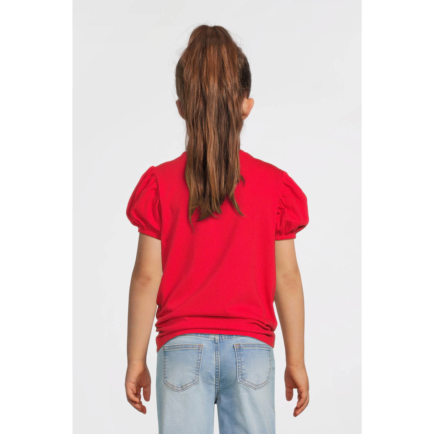 anytime T-shirt met pofmouwen rood