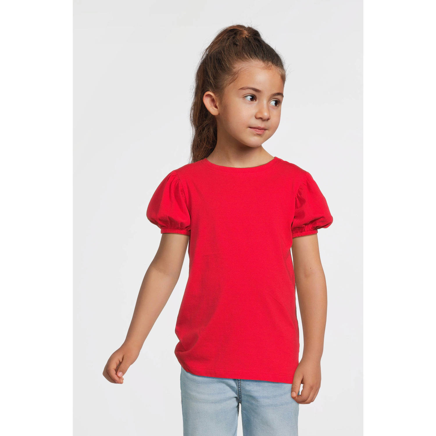 Anytime T-shirt met pofmouwen rood