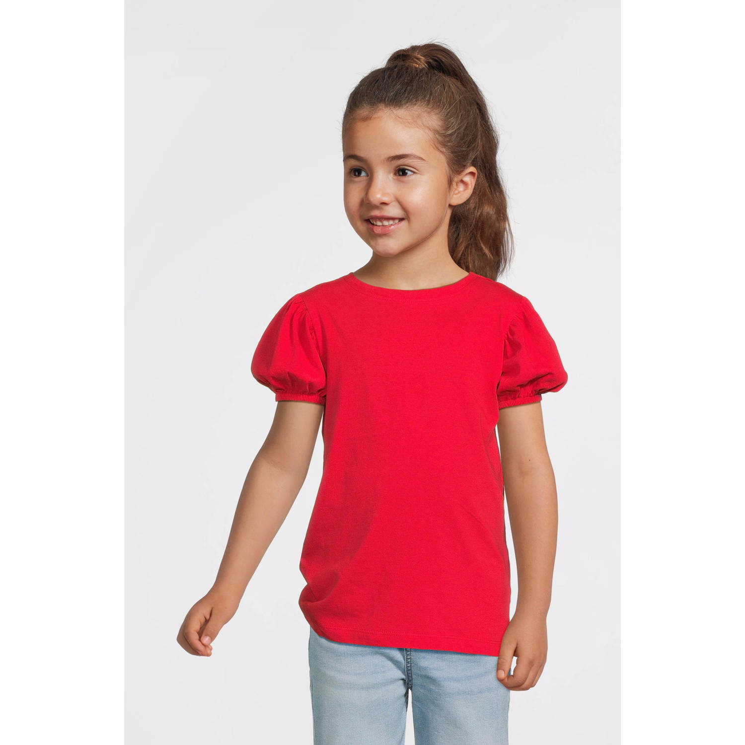 Anytime T-shirt met pofmouwen rood