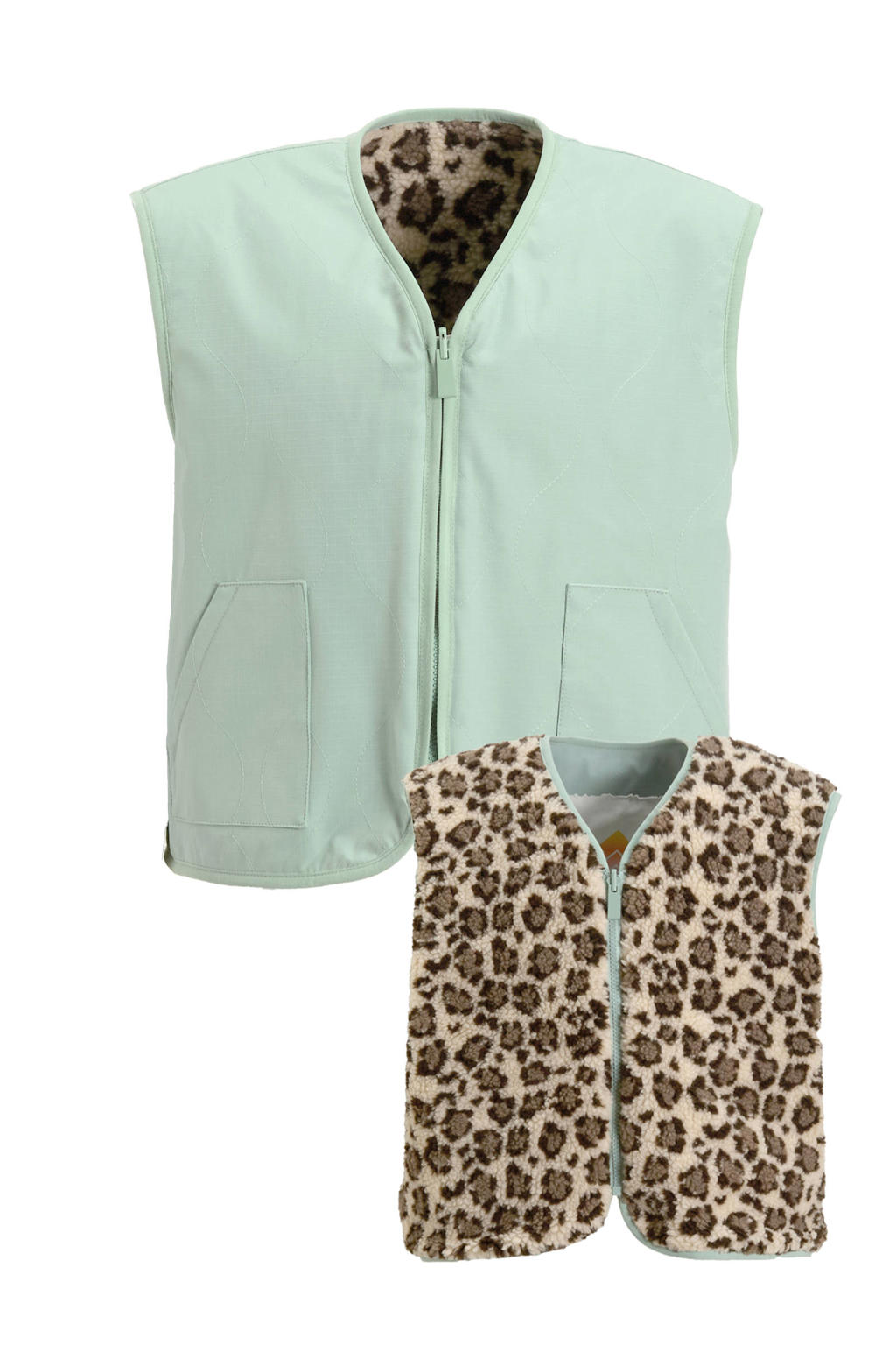 Mintgroene meisjes Me & My Monkey reversible gilet van polyester met dierenprint, ronde hals en ritssluiting
