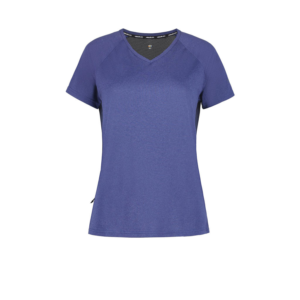 Violet en zwarte dames Rukka hardloopshirt Magnula van polyester met korte mouwen, V-hals en elastische tailleband