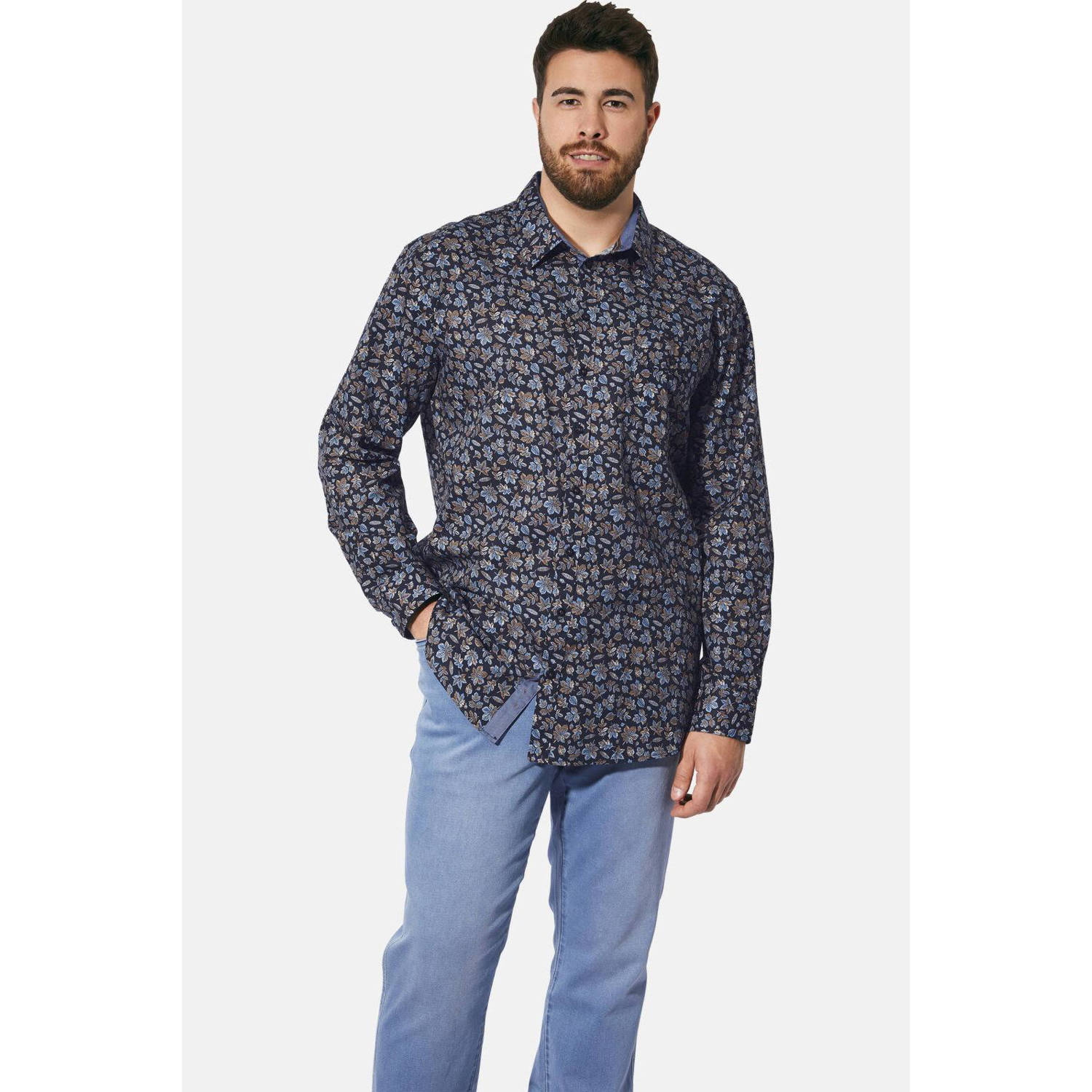 Charles Colby +FIT Collectie casual overhemd DUKE CASPIAT Plus Size donkerblauw