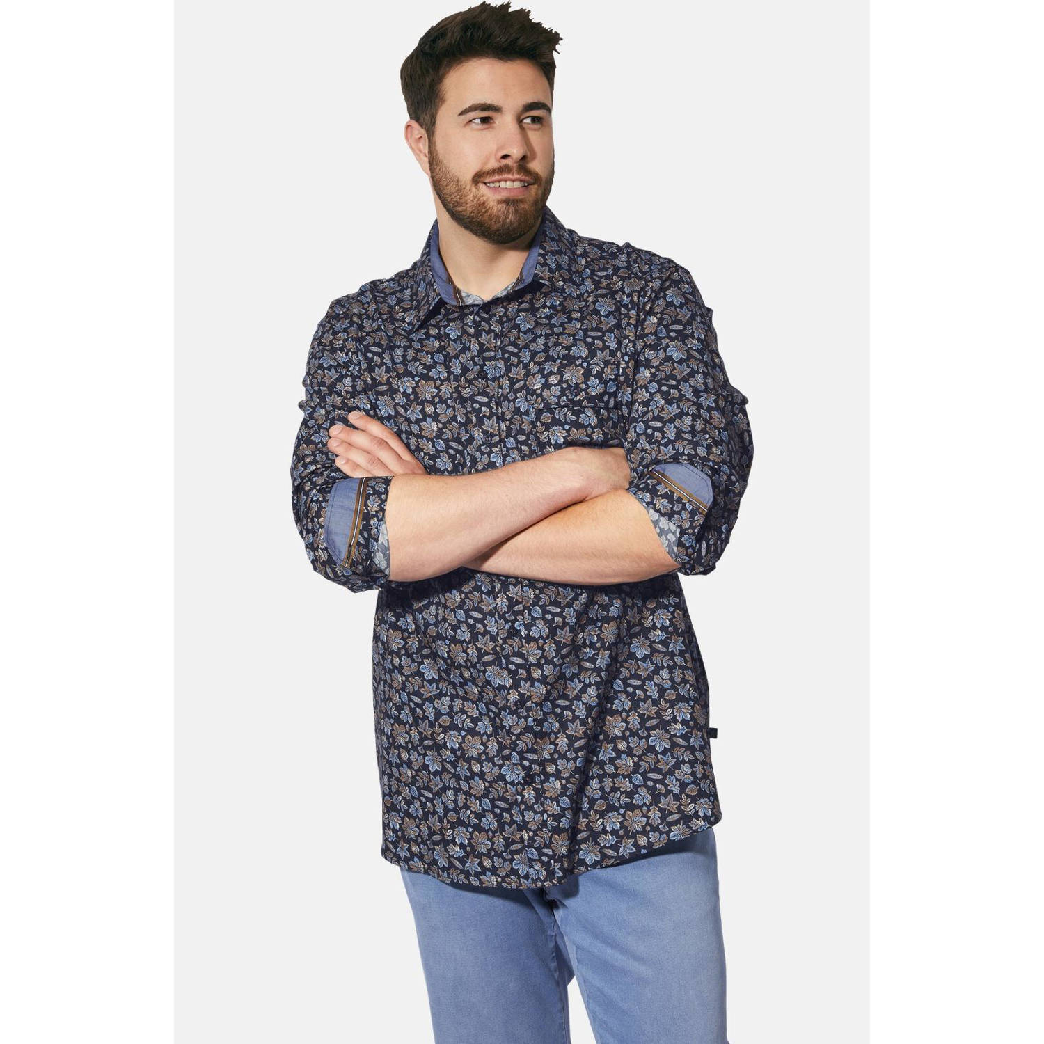 Charles Colby +FIT Collectie casual overhemd DUKE CASPIAT Plus Size donkerblauw