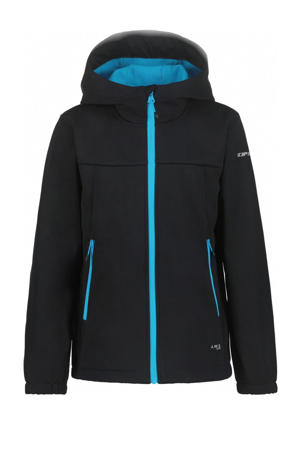 Donkerblauwe jongens Icepeak outdoor softshell jack Kline Jr van polyester met effen, lange mouwen, capuchon en ritssluiting