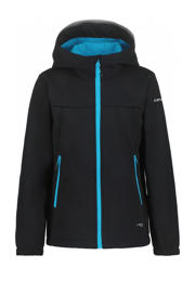 thumbnail: Donkerblauwe jongens Icepeak outdoor softshell jack Kline Jr van polyester met effen, lange mouwen, capuchon en ritssluiting