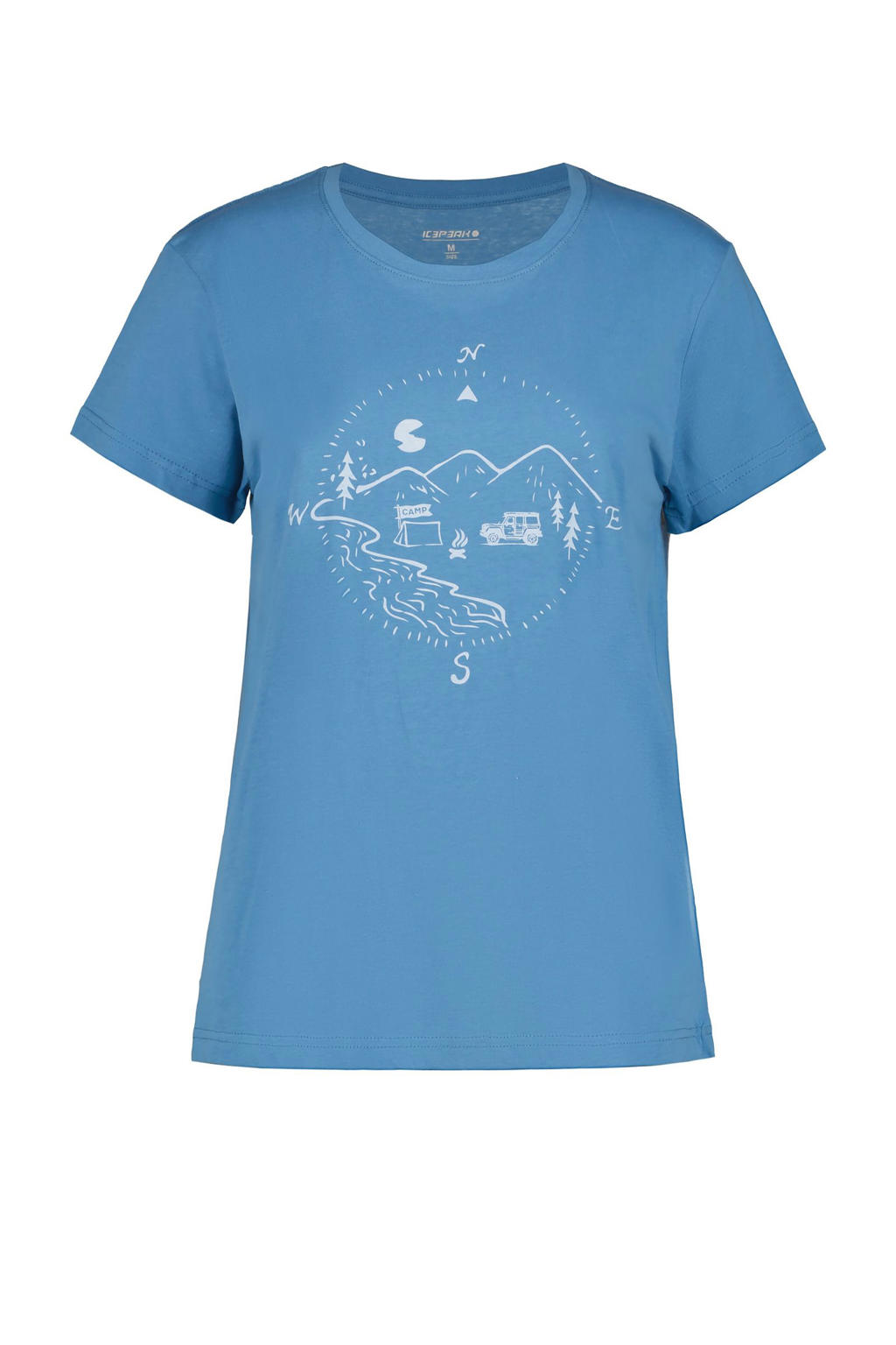 Blauwe dames Icepeak T-shirt Maricopa van katoen met printopdruk, korte mouwen en ronde hals