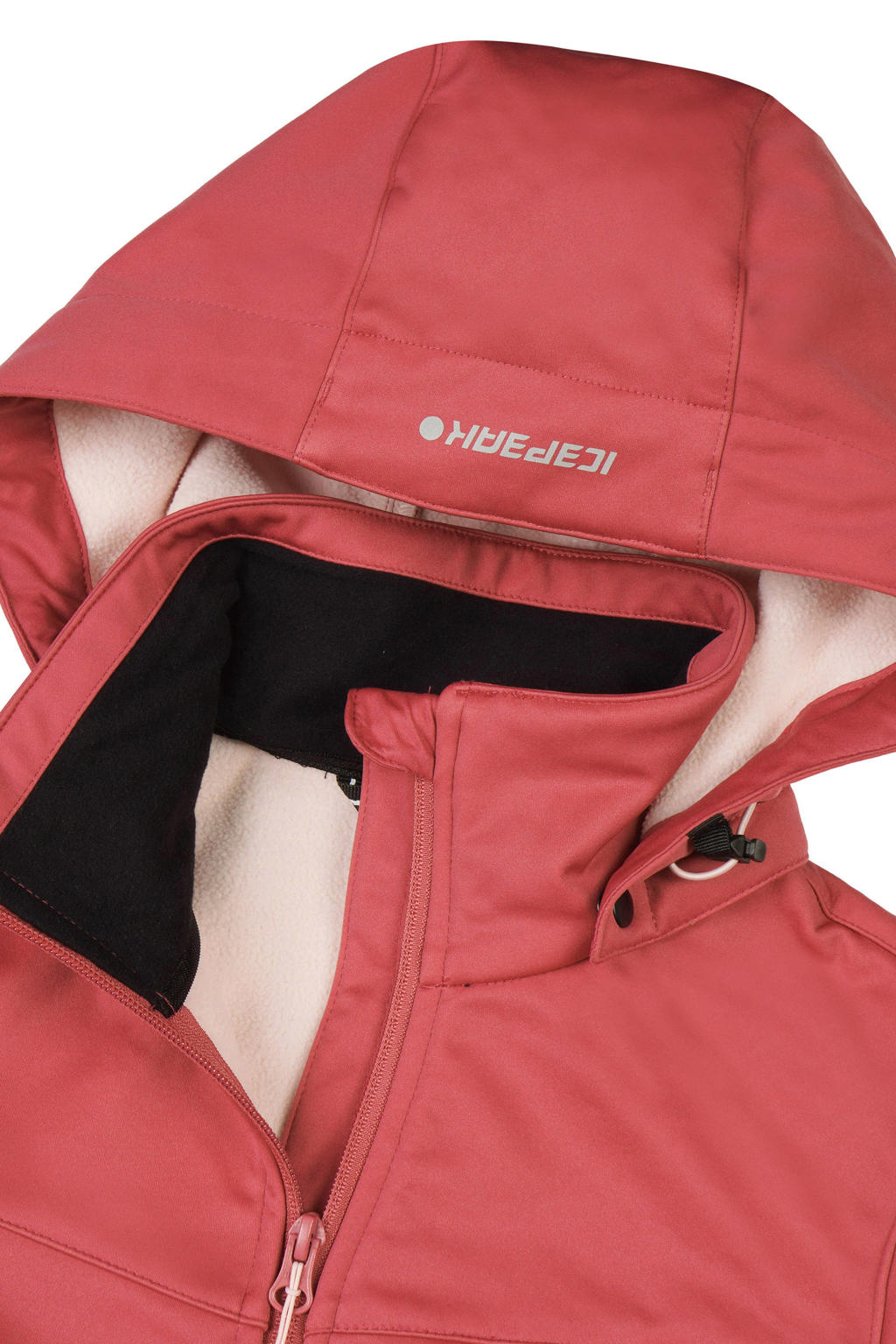 Rode dames Icepeak softshell jack Boise van polyester met effen, lange mouwen, capuchon en ritssluiting