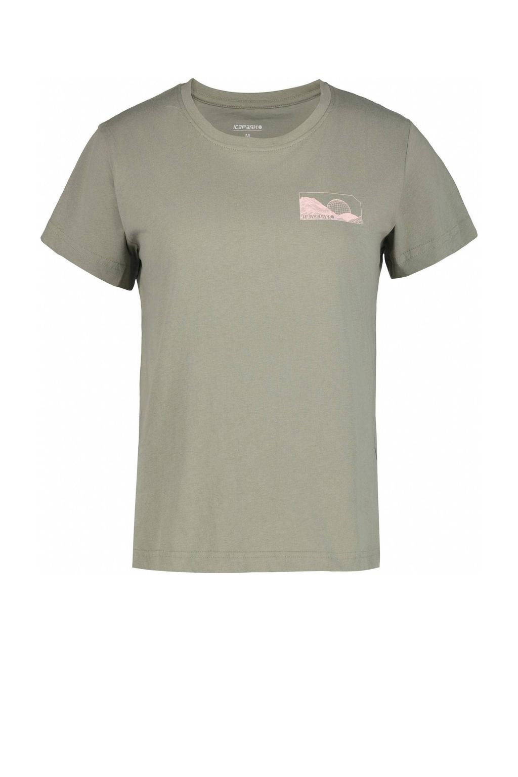 Groen en roze dames Icepeak T-shirt Mattoon met korte mouwen en ronde hals