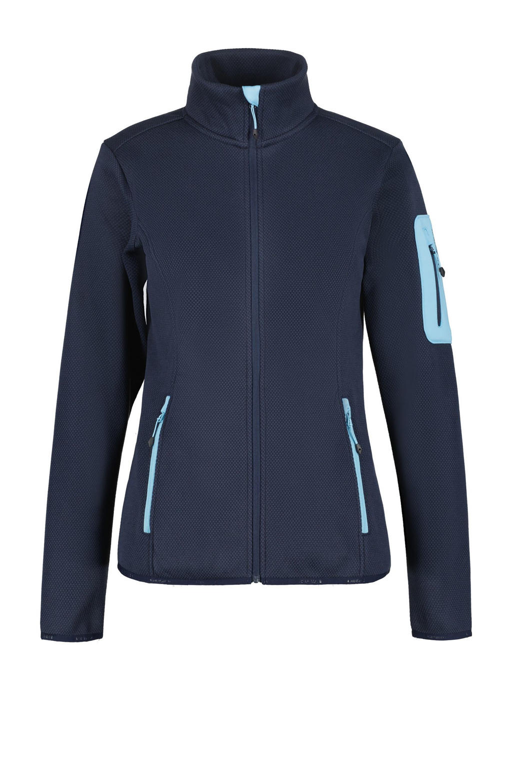 Donkerblauwe dames Icepeak outdoor vest Bowersville met lange mouwen, opstaande kraag en ritssluiting