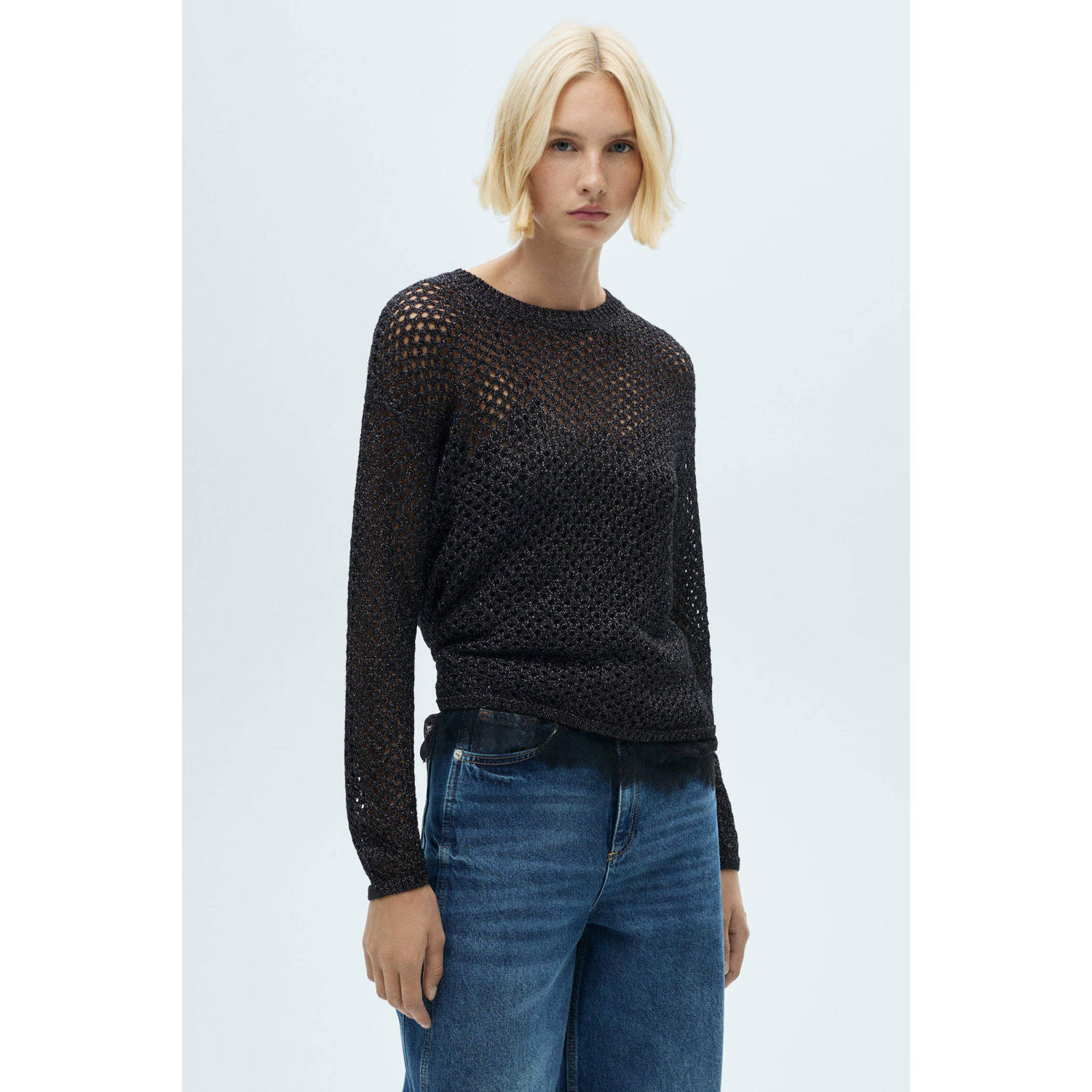 Mango gebreide trui zwart met lurex