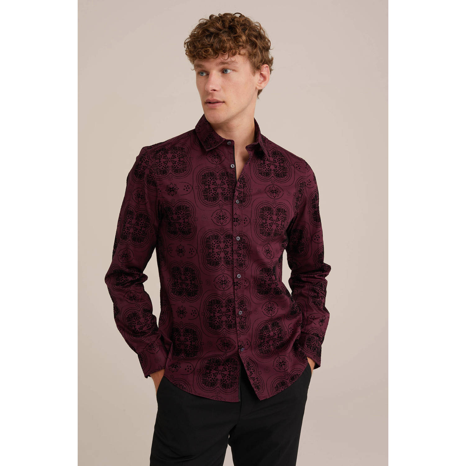 WE Fashion casual overhemd donkerrood
