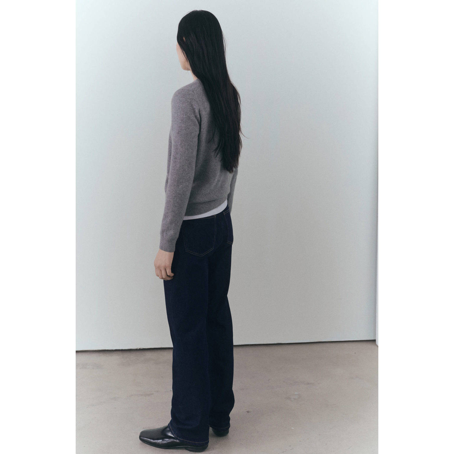 Mango wide leg regular waist broek dark blue denim