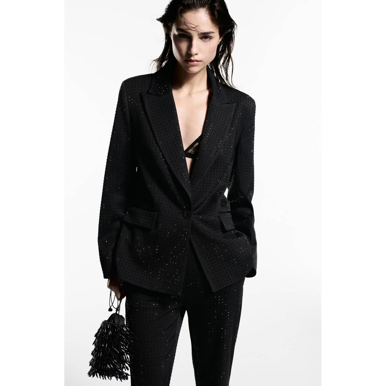 Mango blazer met strass steentjes zwart