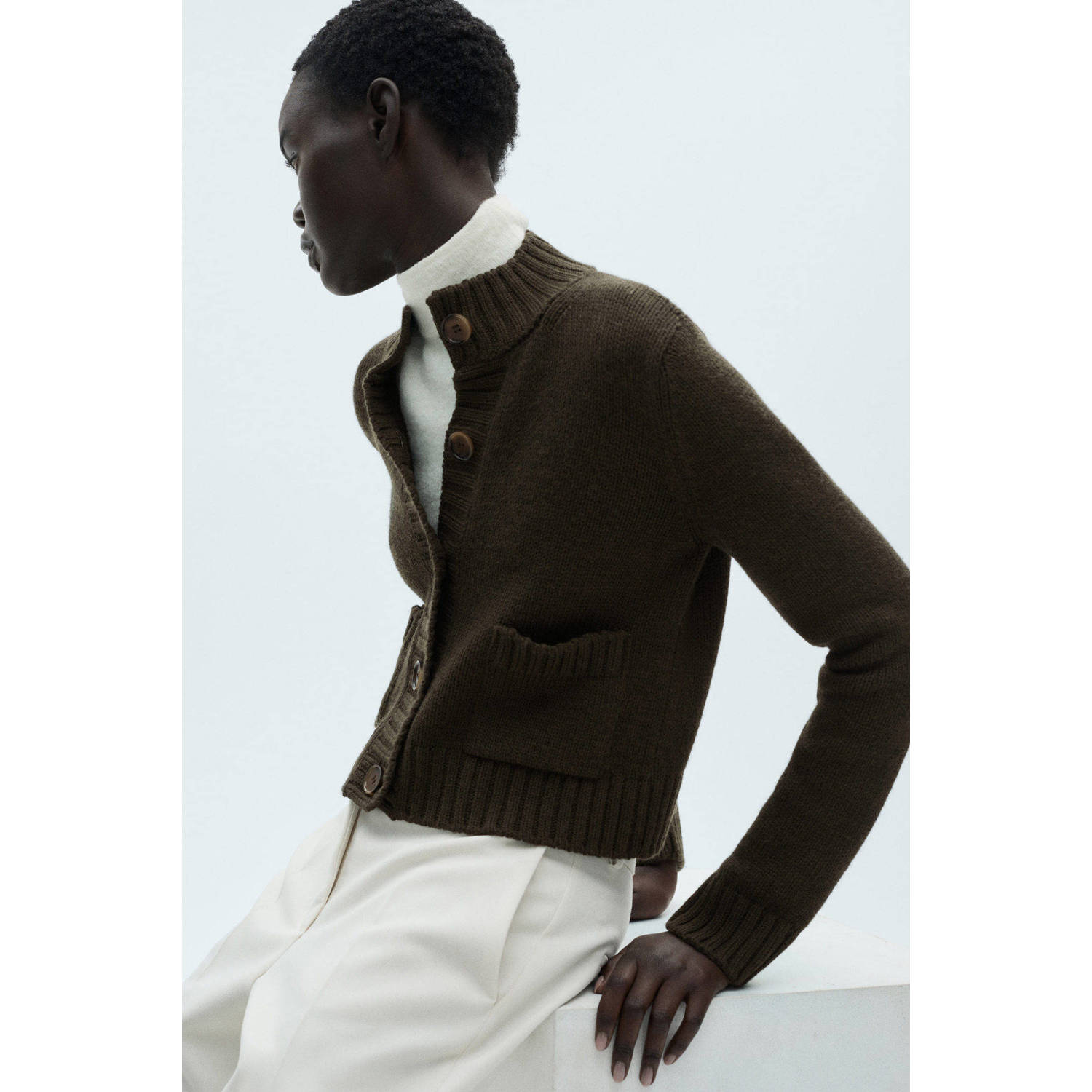 Mango gebreid vest donkergroen