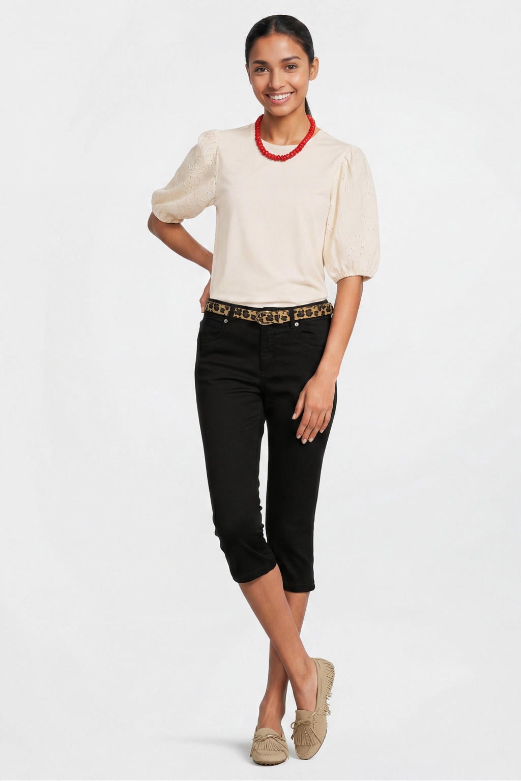 Black denim dames Anytime skinny capri jeans van denim met regular waist, rits- en knoopsluiting en effen