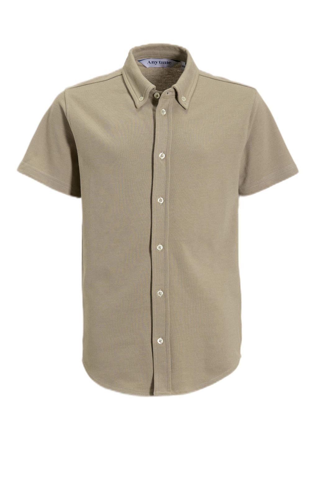 Beige jongens Anytime piqué overhemd van katoen met effen, korte mouwen, klassieke kraag en knoopsluiting