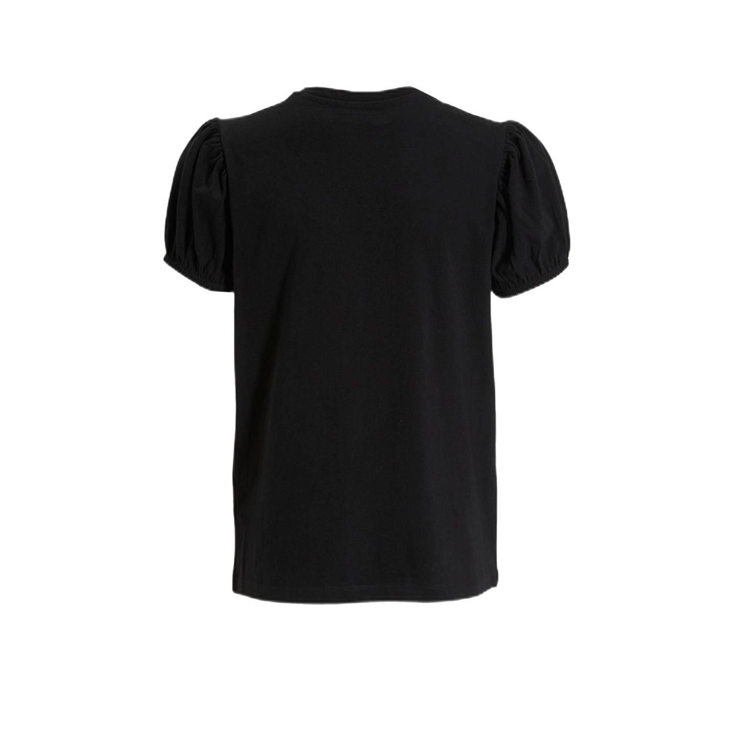 anytime T-shirt met pofmouwen zwart