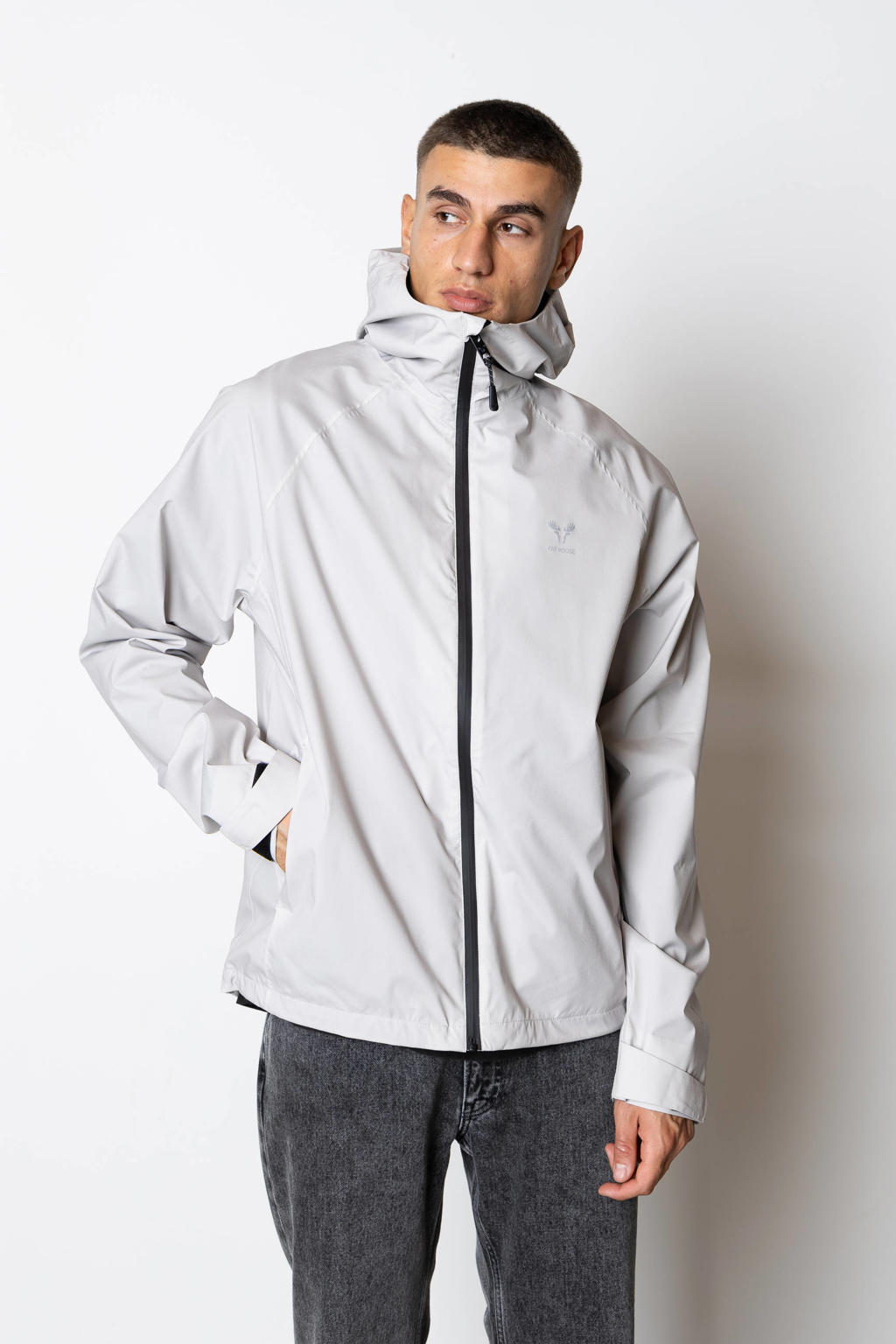 Lichtgrijze heren FAT MOOSE outdoor jack Sky van polyester met lange mouwen, capuchon en ritssluiting