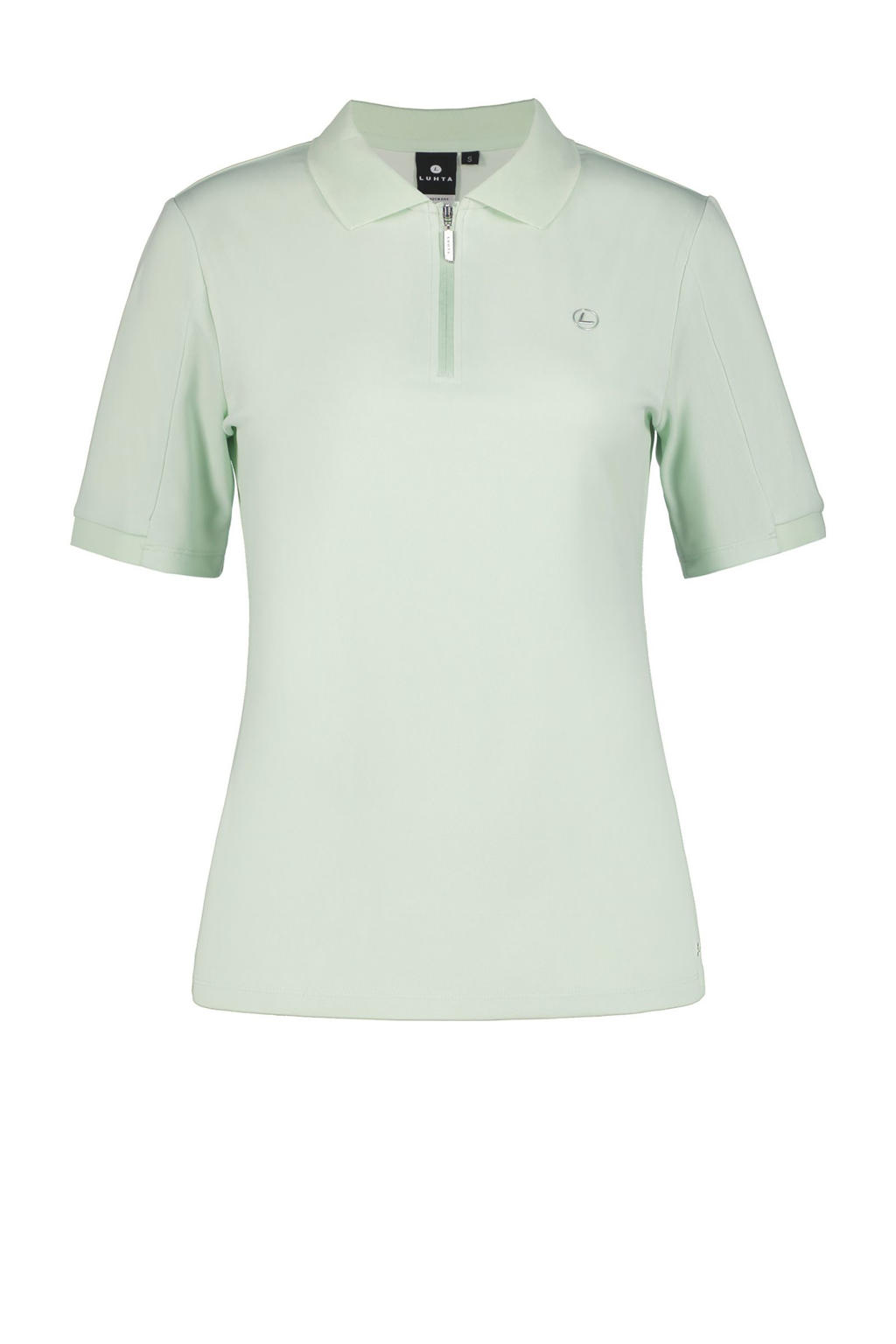 Lichtgroene dames Luhta polo Aerola met effen, korte mouwen, klassieke kraag en halve rits