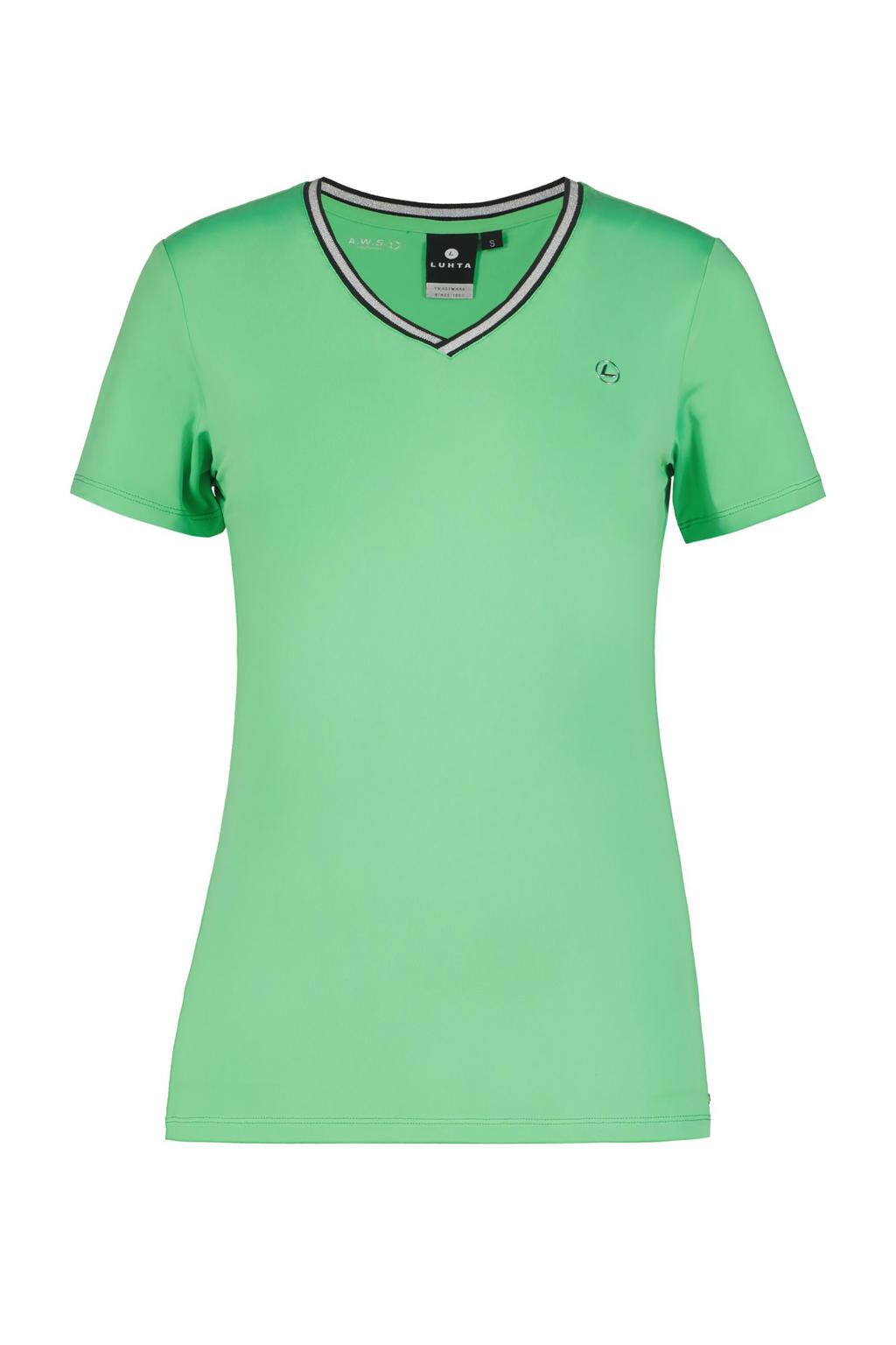 Groene dames Luhta T-shirt Honko van polyester met korte mouwen en V-hals