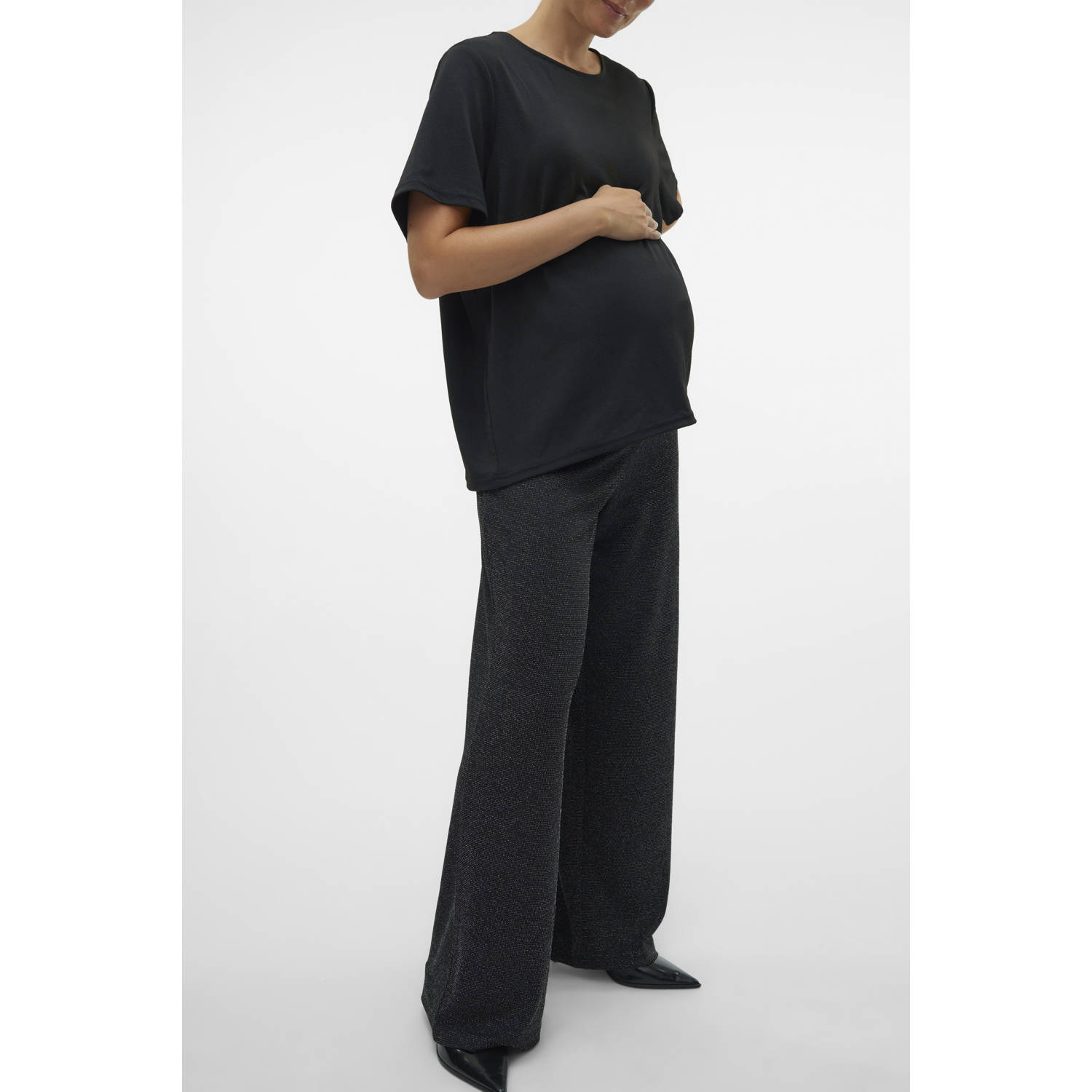 VERO MODA MATERNITY wide leg zwangerschapsbroek met glitters VMMKANVA zwart