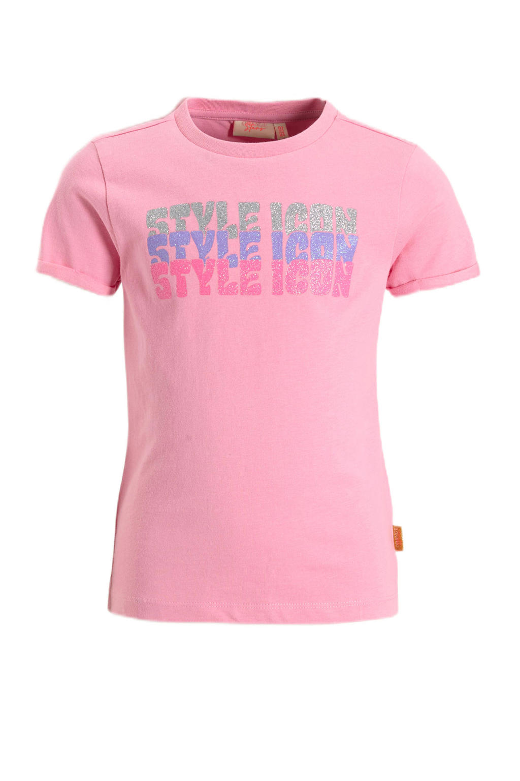 Roze meisjes Orange Stars T-shirt van katoen met printopdruk, korte mouwen en ronde hals