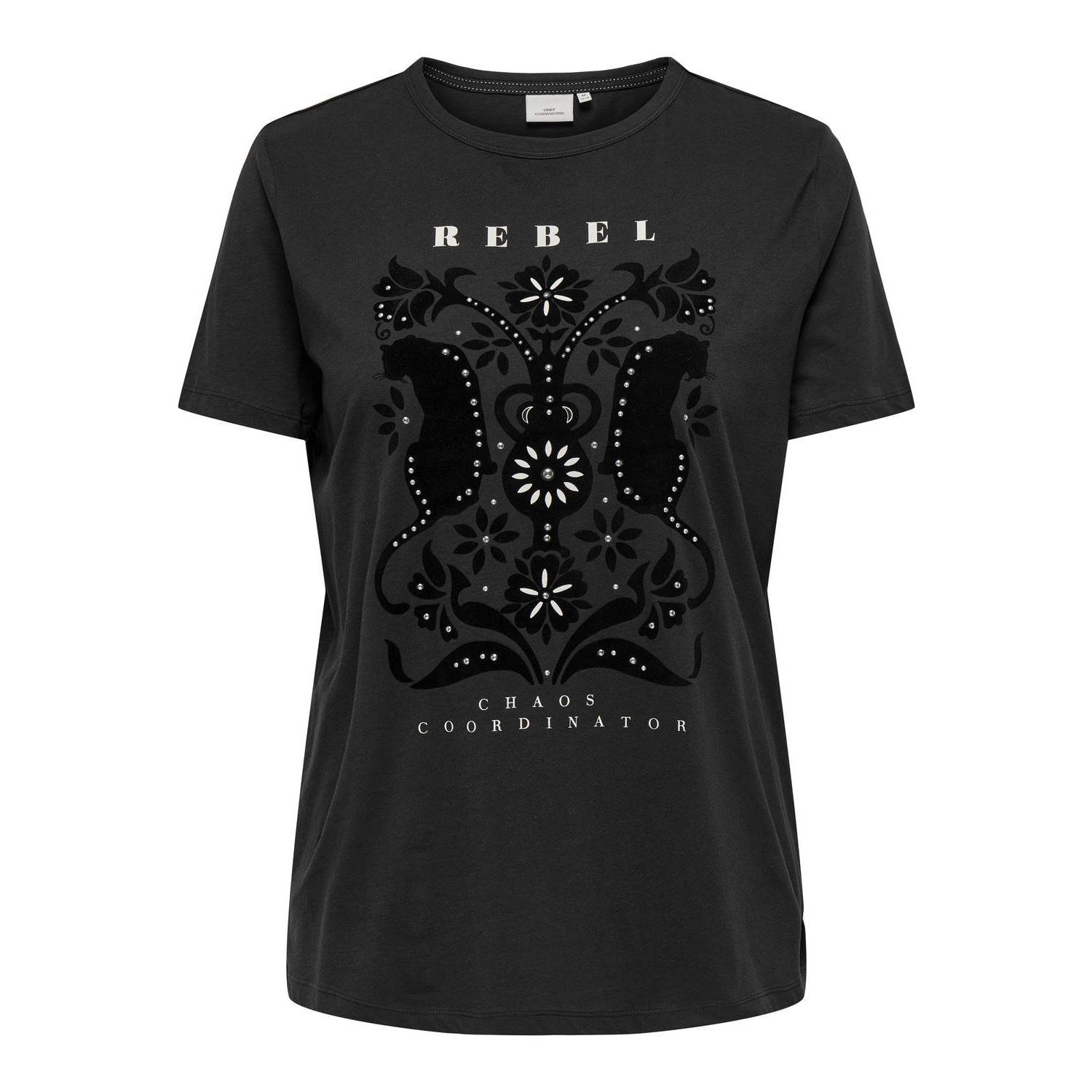 ONLY CARMAKOMA T-shirt CARMIKO met printopdruk antraciet