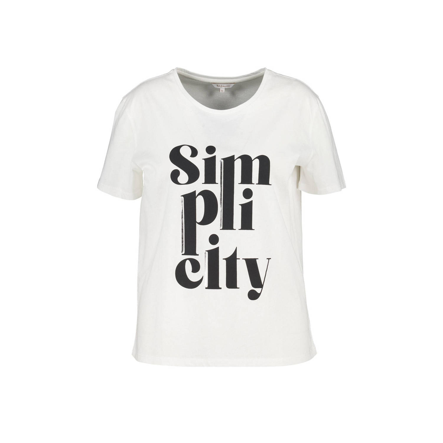 MS Mode jersey T-shirt met printopdruk ecru zwart