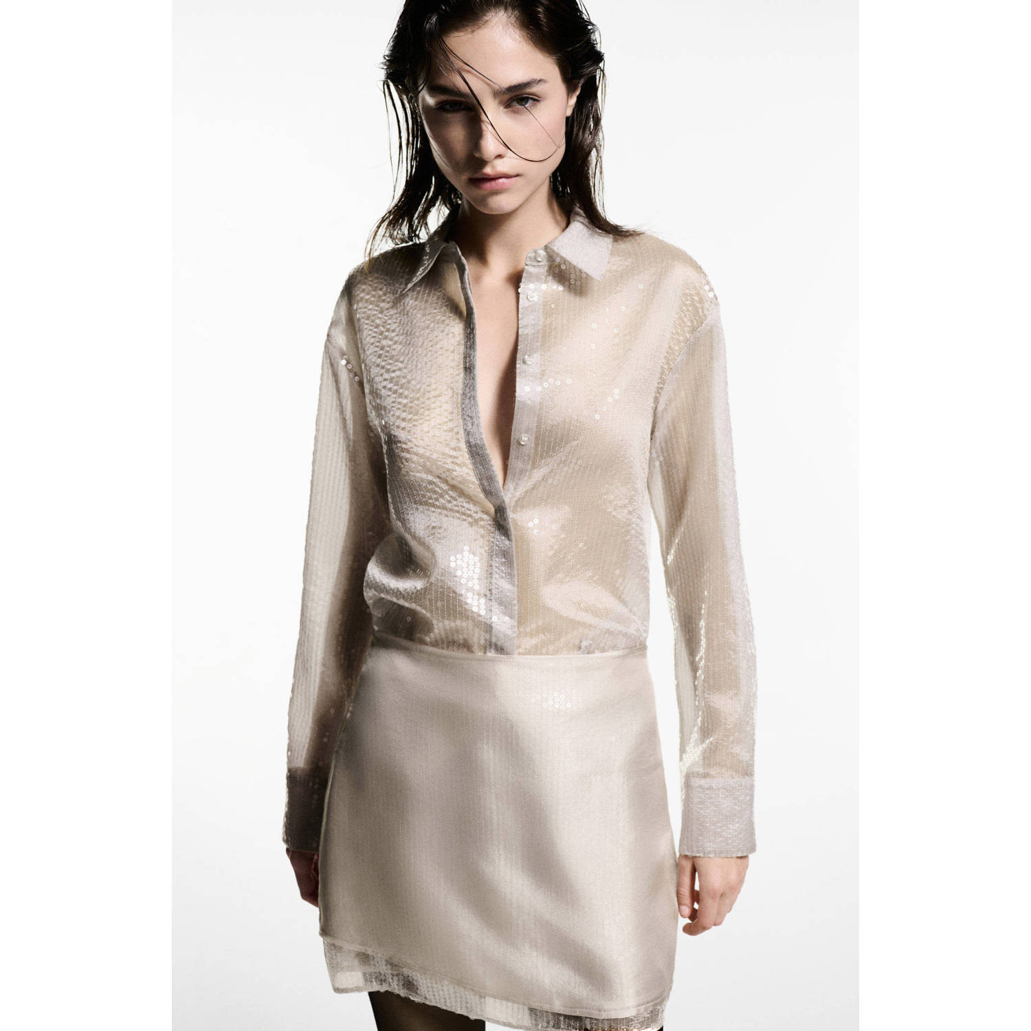 Mango blouse met pailletten ecru