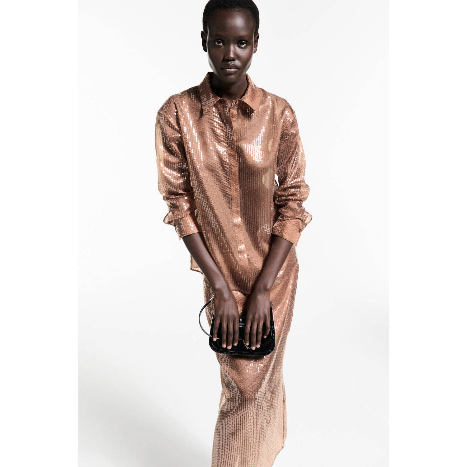 Mango blouse met pailletten bruin