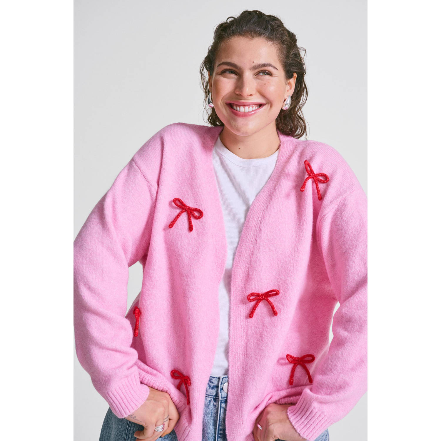 Zizzi gebreid vest lichtroze