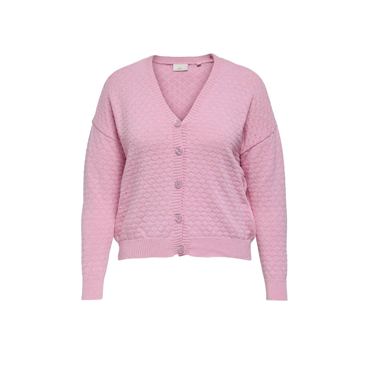 ONLY CARMAKOMA vest lichtroze gebreid