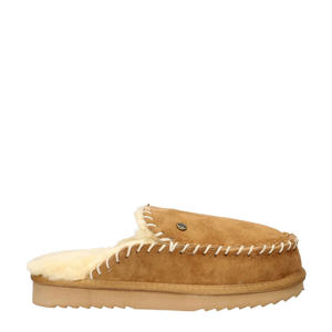 suède pantoffels cognac
