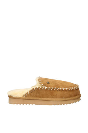 suède pantoffels cognac