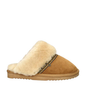 suède pantoffels cognac