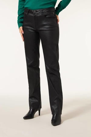 straight regular waist coated broek zwart