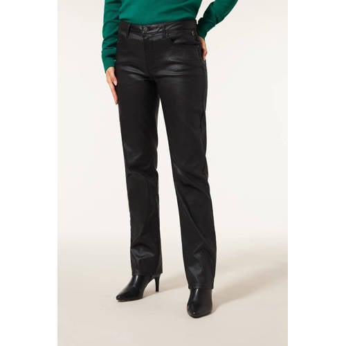 Miss Etam straight regular waist coated broek zwart afbeelding