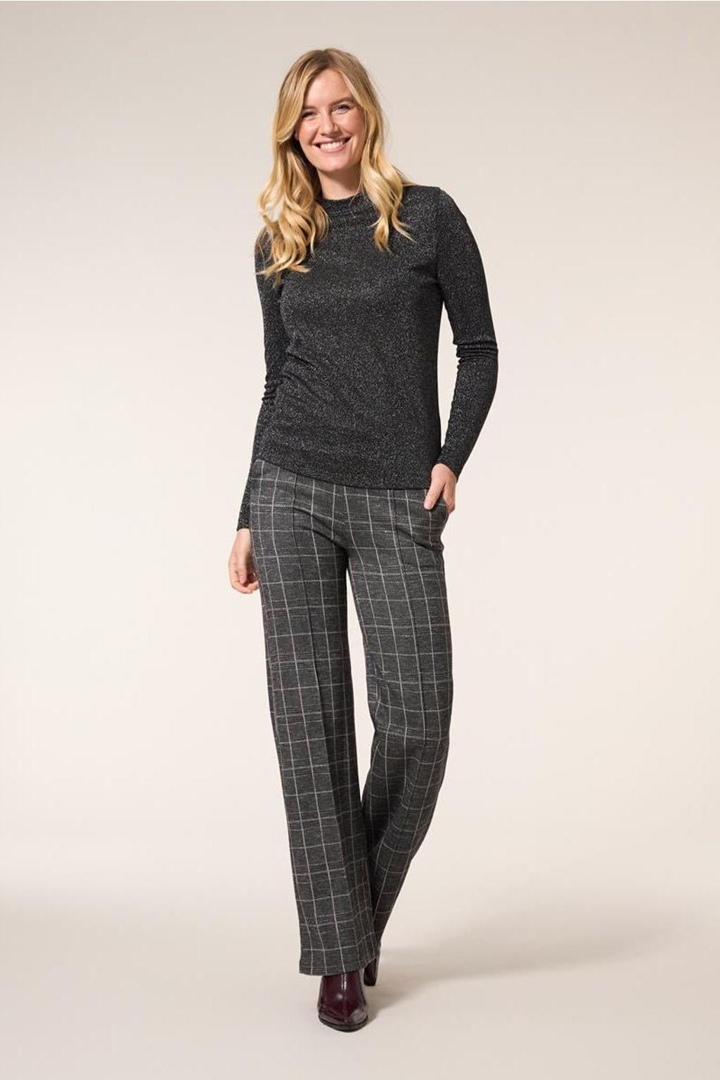 Grijze dames Miss Etam wide leg pantalon lurex met ruitenprint