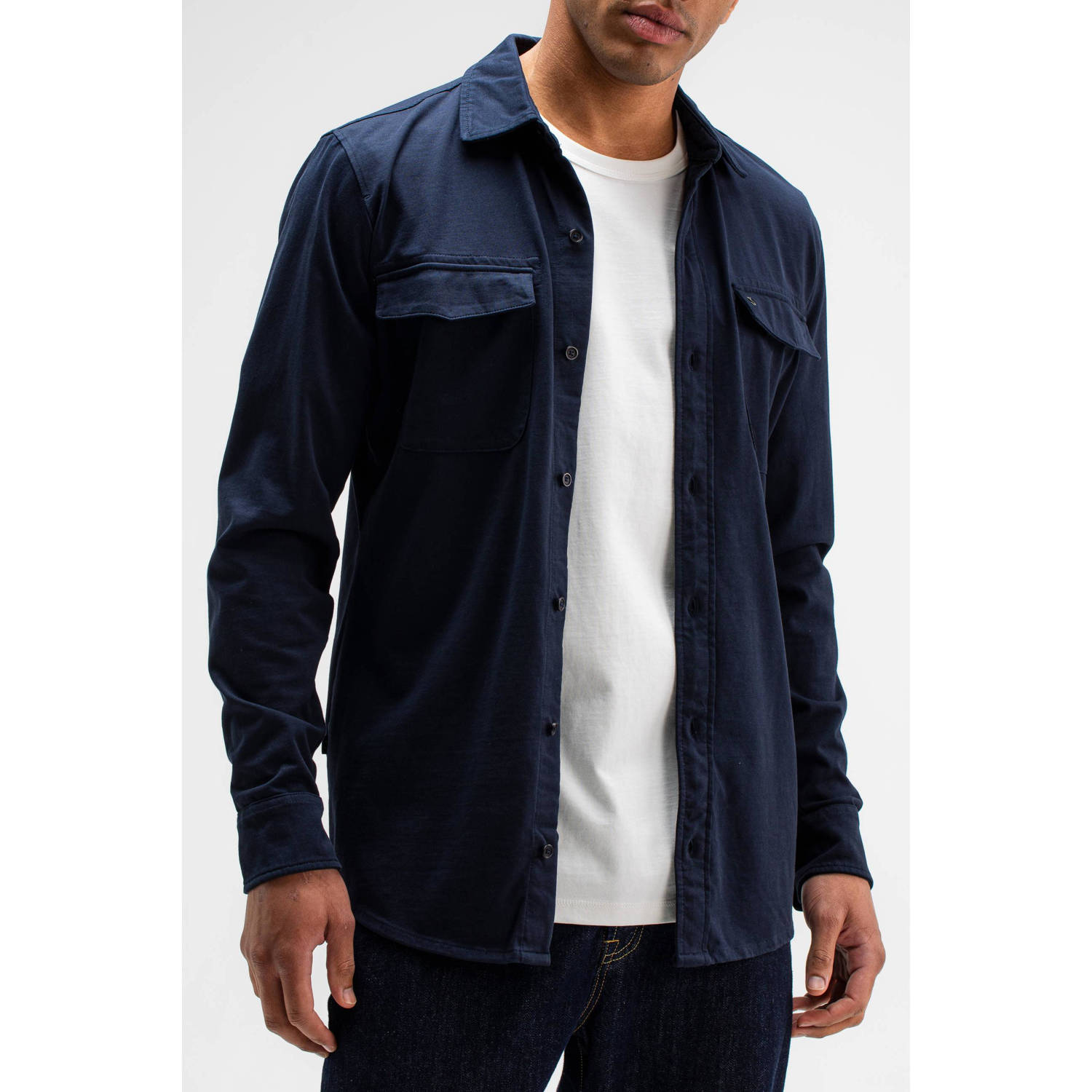BUTCHER OF BLUE Heren Overshirts Finn Pocket Jersey Shirt Donkerblauw