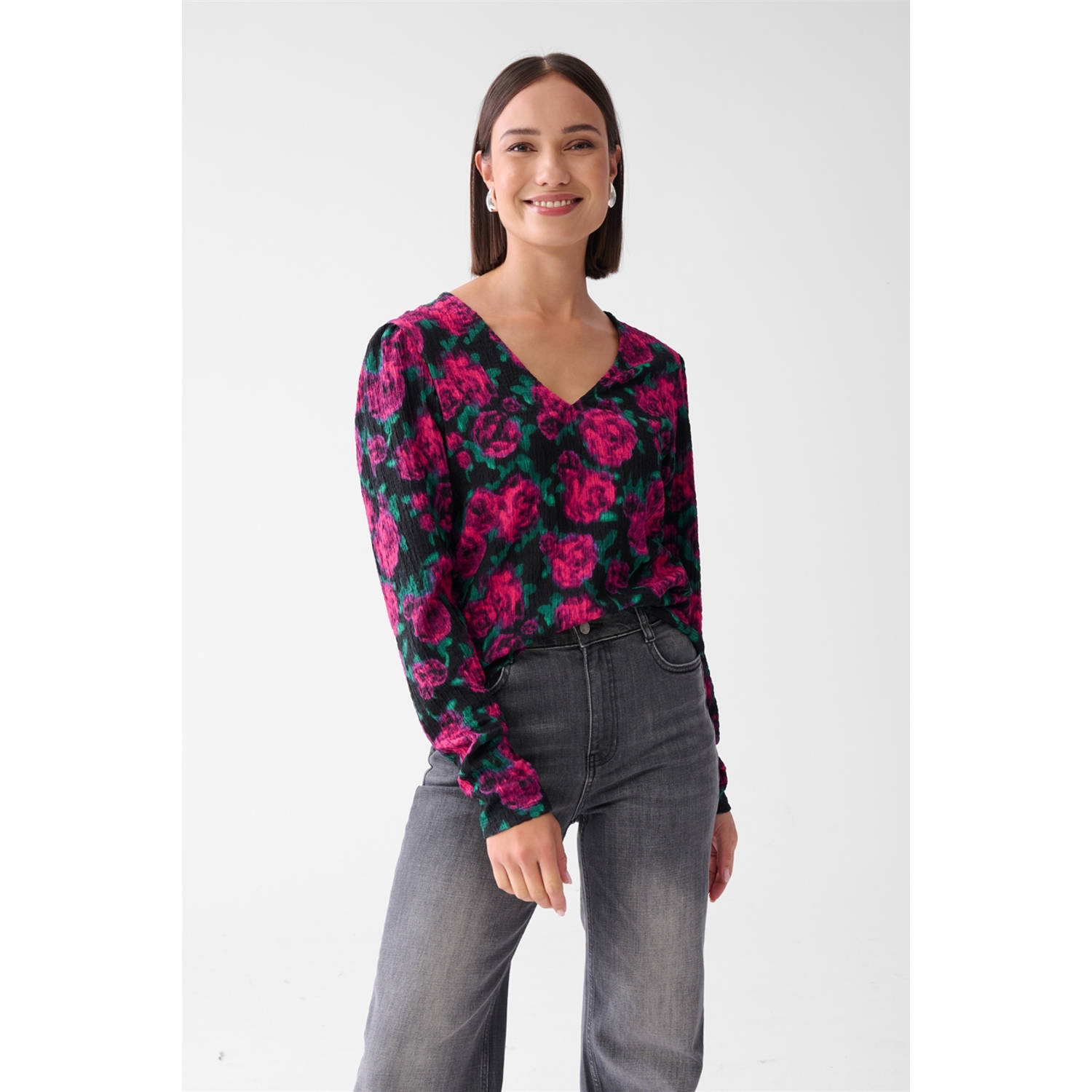 Shoeby gebloemde top roze zwart groen