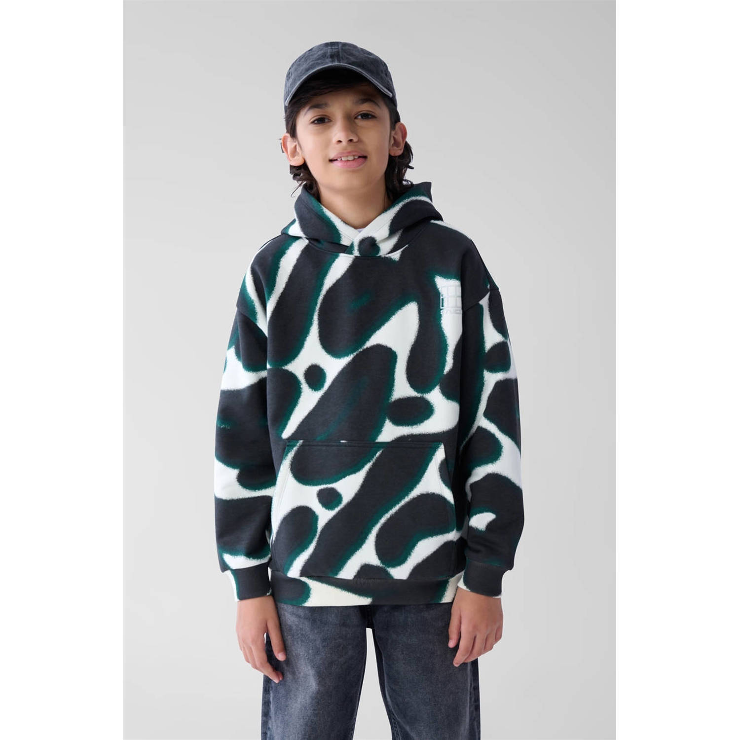Shoeby hoodie met all over print zwart offwhite