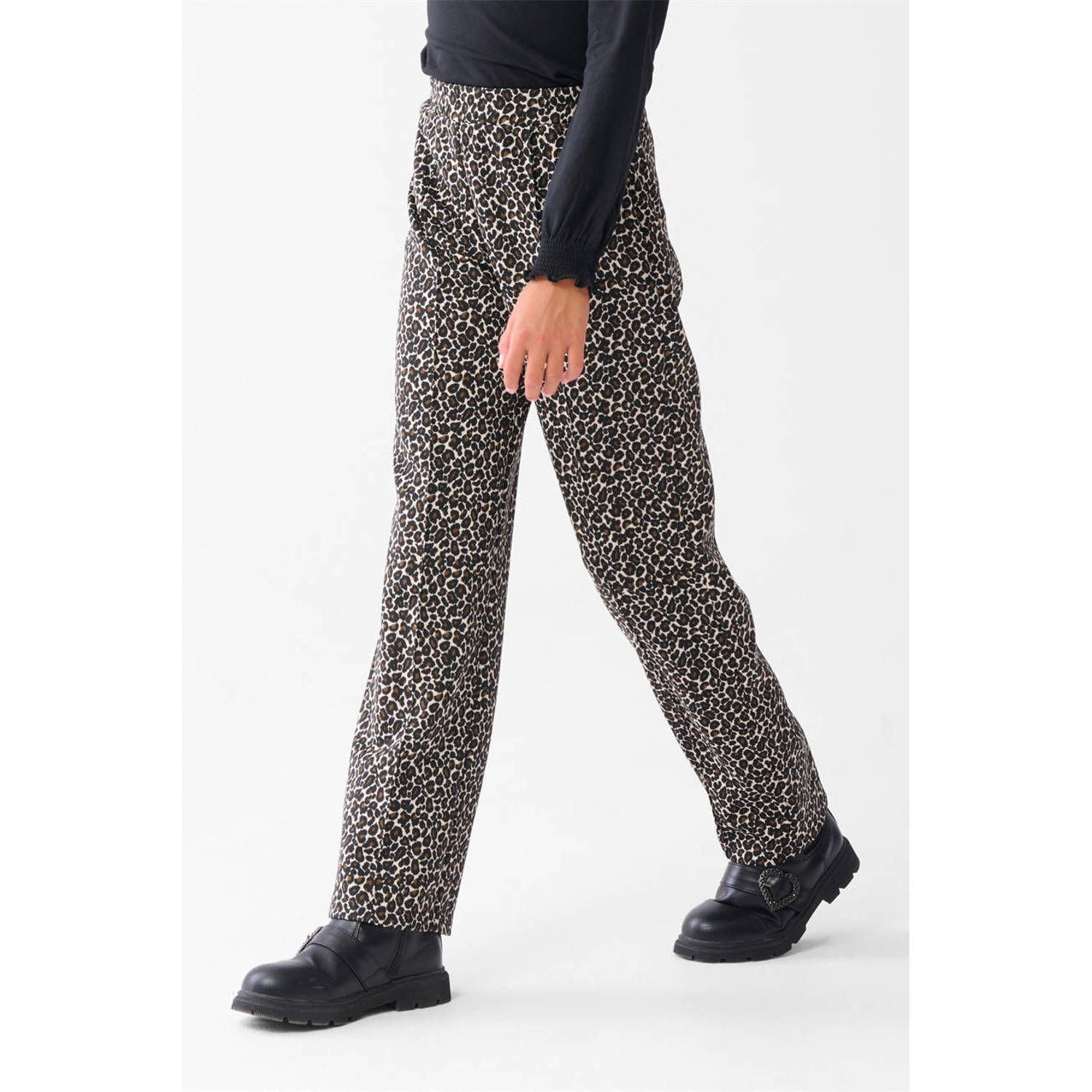 Shoeby wide leg broek met panterprint bruin beige