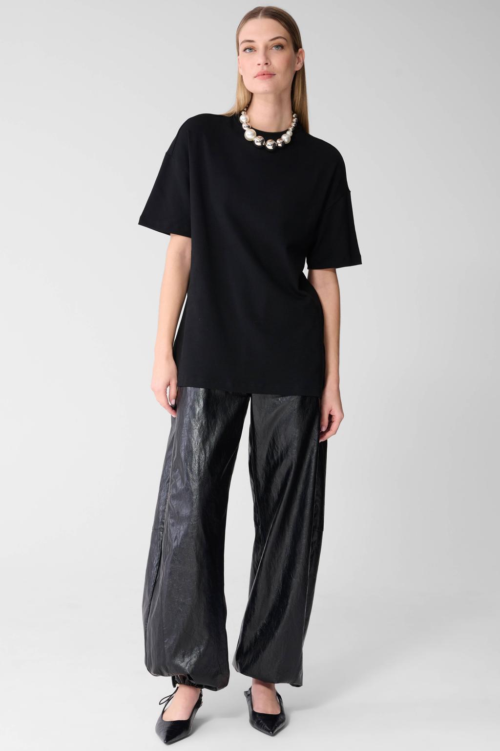 Zwarte dames Shoeby T-shirt van katoen met effen, korte mouwen en ronde hals
