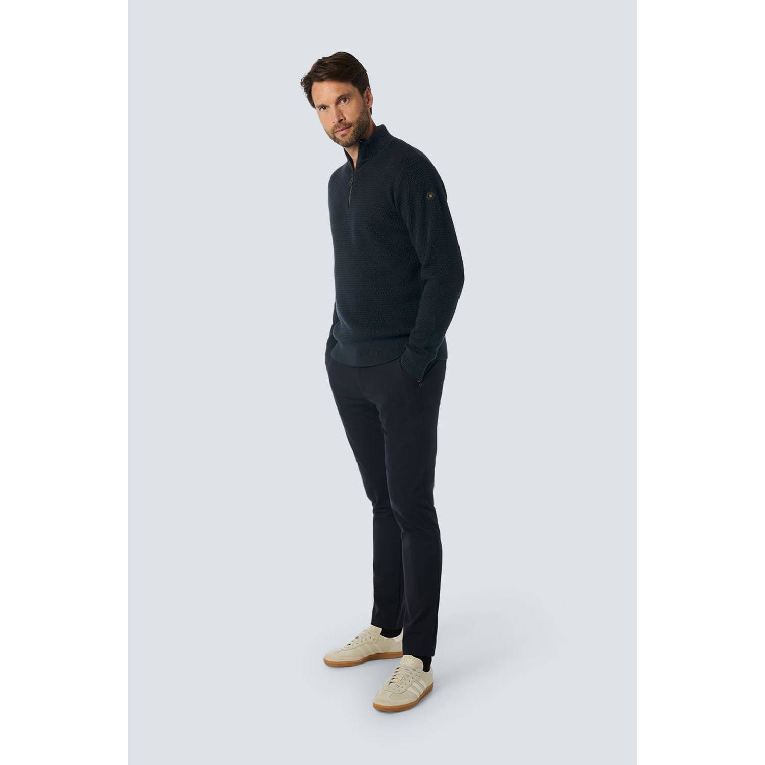 No Excess gebreide trui met ingebreid patroon donkerblauw