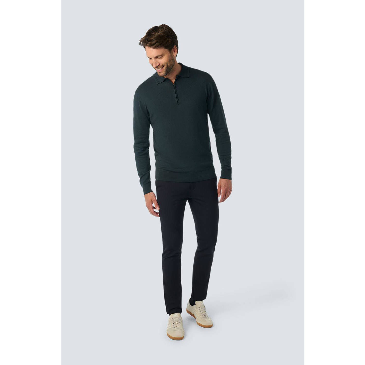 No Excess fijngebreide regular fit polo donkerblauw